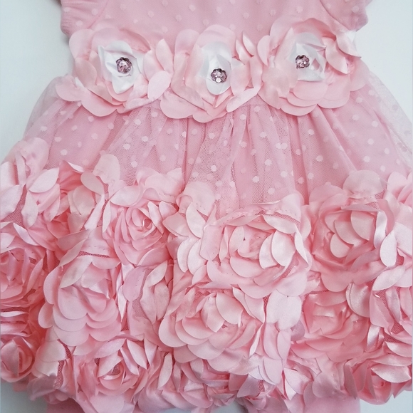 Nannette Baby Peach Rosettes 2-Piece Set Dress and Leggings Baby Girl's 3-6M - Picture 3 of 12